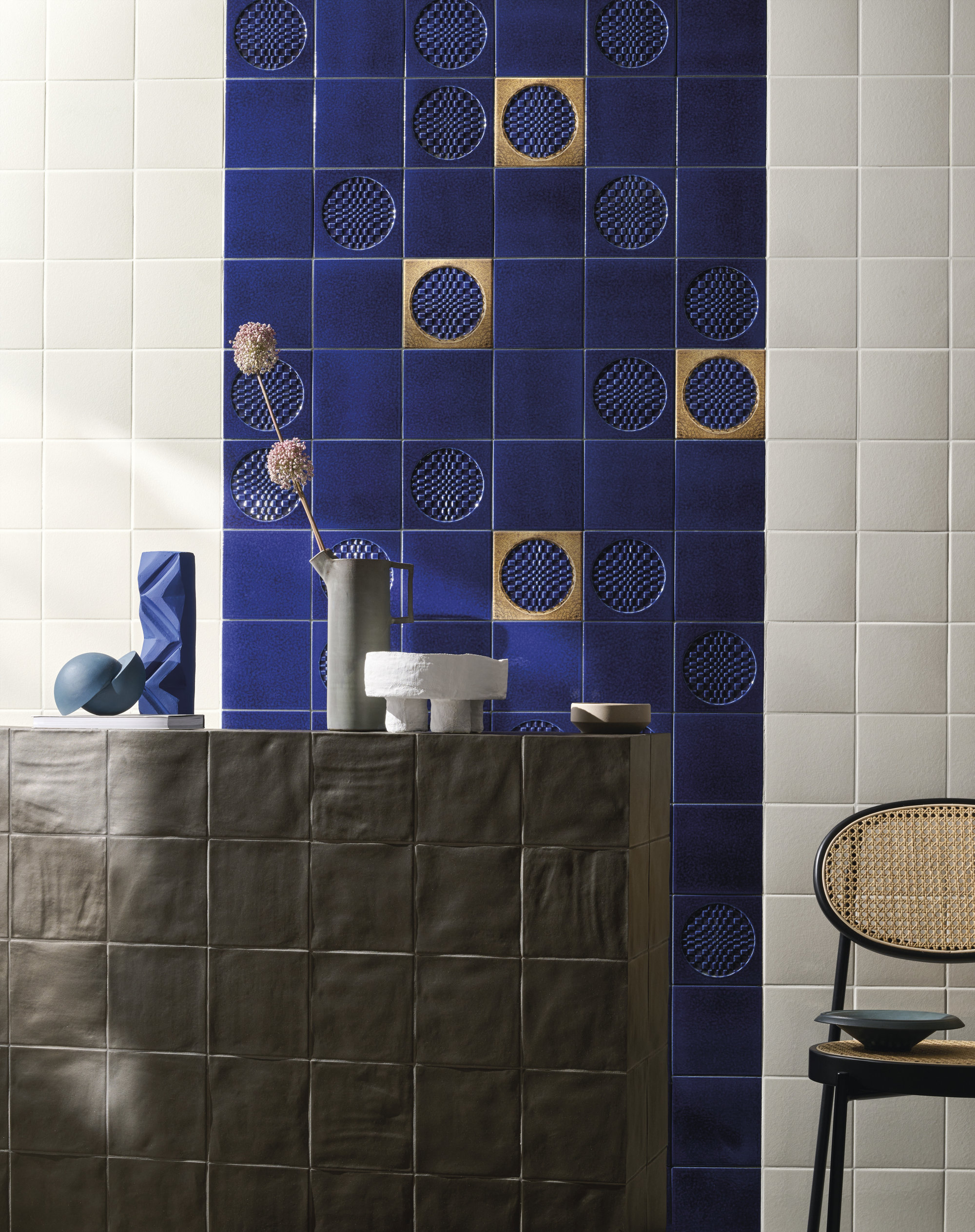 citta di faenza decoro oro geo blu wall tile